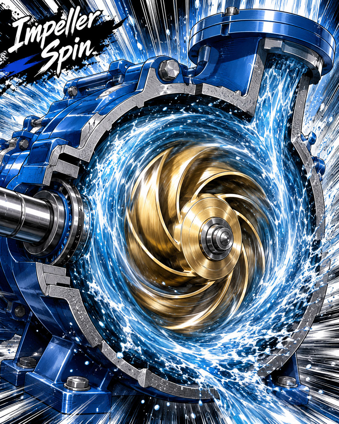 Centrifugal pump impeller spinning with dramatic water motion
