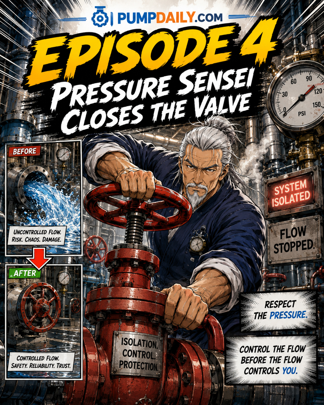 Episode 4 cover showing Pressure Sensei closing a valve