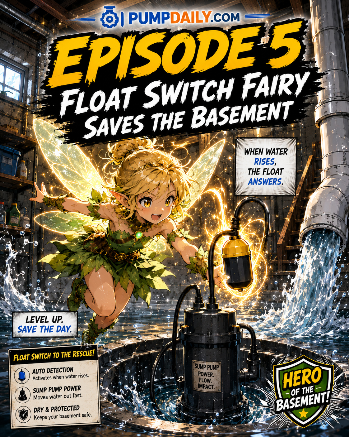 Episode 5 cover showing Float Switch Fairy saving the basement