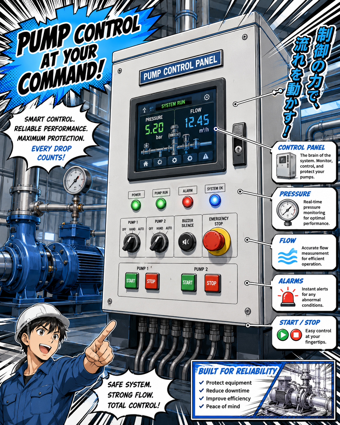 Pump control panel representing pool pump timers and controls