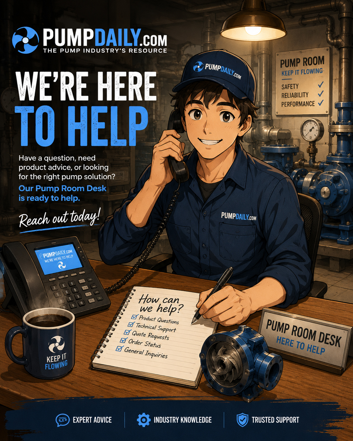 PumpDaily contact desk in a pump room
