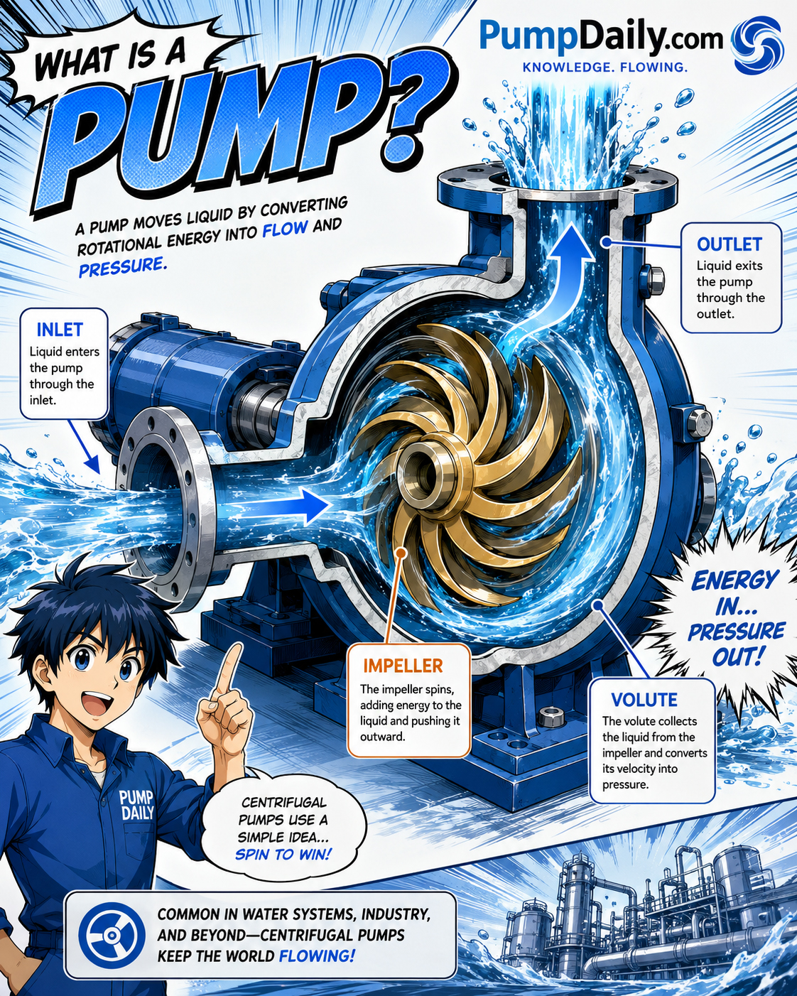 Manga diagram explaining what a pump is